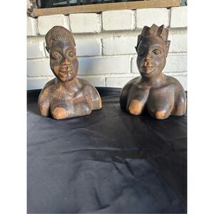 Hand carved African wooden bust of man and woman